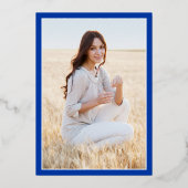 Royal Blue en Folie Foto Afstuderen Aankondiging (Achterkant)