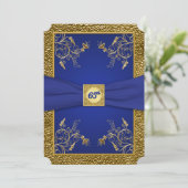 Royal Blue en Gold 65th Birthday Invitation Kaart (Staand voorkant)