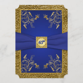Royal Blue en Gold 65th Birthday Invitation Kaart