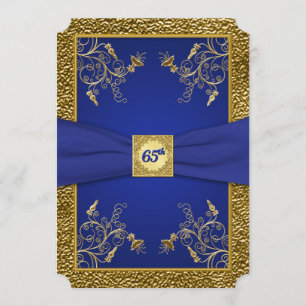 Royal Blue en Gold 65th Birthday Invitation Kaart