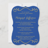 Royal Blue en Gold 65th Photo Birthday Invitation Kaart (Achterkant)