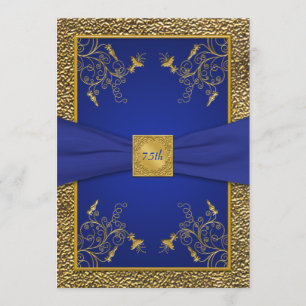 Royal Blue en Gold 75th Birthday Invitation Kaart