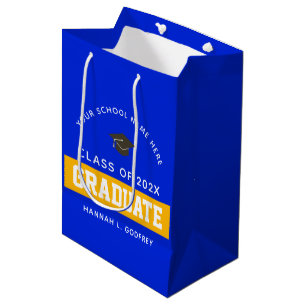 Royal Blue en Gold Afstuderen, aangepast Medium Cadeauzakje
