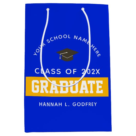 Royal Blue en Gold Afstuderen, aangepast Medium Cadeauzakje (Voorkant)