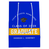 Royal Blue en Gold Afstuderen, aangepast Medium Cadeauzakje (Achterkant)