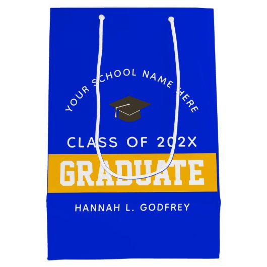 Royal Blue en Gold Afstuderen, aangepast Medium Cadeauzakje (Achterkant)