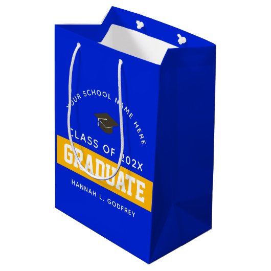 Royal Blue en Gold Afstuderen, aangepast Medium Cadeauzakje (Achterkant Gekanteld)