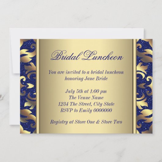 Royal Blue en Gold Bridal Luncheon Kaart (Voorkant)