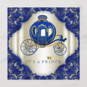 Royal Blue en Gold Carriage Prince Baby shower Kaart