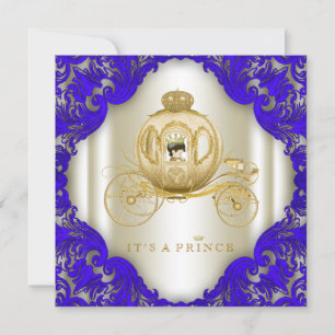 Royal Blue en Gold Carriage Prince Baby shower Kaart