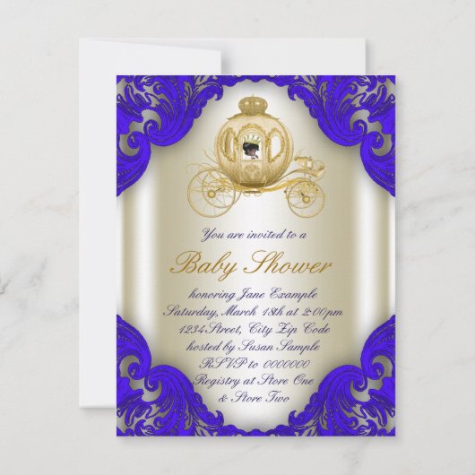 Royal Blue en Gold Carriage Prince Baby shower Kaart (Achterkant)