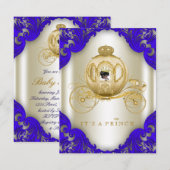 Royal Blue en Gold Carriage Prince Baby shower Kaart (Voorkant / Achterkant)