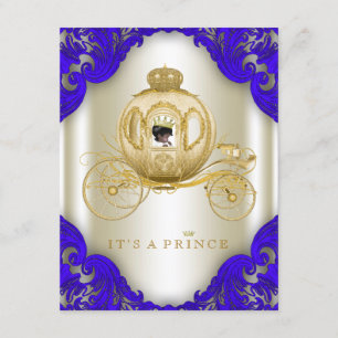 Royal Blue en Gold Carriage Prince Baby shower Kaart
