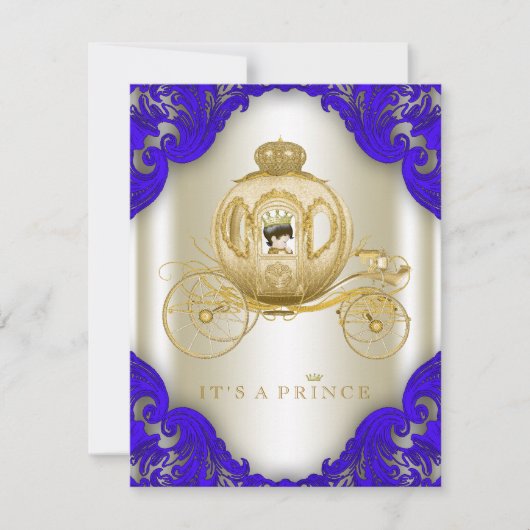 Royal Blue en Gold Carriage Prince Baby shower Kaart (Voorkant)