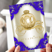 Royal Blue en Gold Carriage Prince Baby shower Kaart