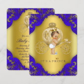 Royal Blue en Gold Carriage Prince Baby shower Kaart (Voorkant / Achterkant)