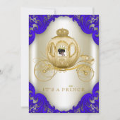 Royal Blue en Gold Carriage Prince Baby shower Kaart (Voorkant)