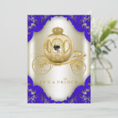 Royal Blue en Gold Carriage Prince Baby shower Kaart (Staand voorkant)