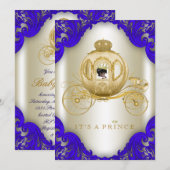 Royal Blue en Gold Carriage Prince Baby shower Kaart (Voorkant / Achterkant)