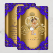 Royal Blue en Gold Carriage Prince Baby shower Kaart (Voorkant / Achterkant)