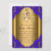 Royal Blue en Gold Carriage Prince Baby shower Kaart (Achterkant)