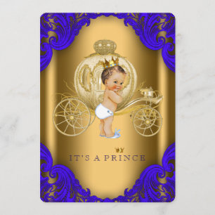 Royal Blue en Gold Carriage Prince Baby shower Kaart