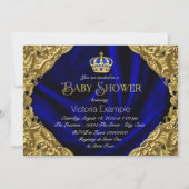 Royal Blue en Gold Crown Baby shower Kaart (Achterkant)