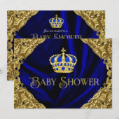 Royal Blue en Gold Crown Baby shower Kaart (Voorkant / Achterkant)