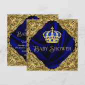 Royal Blue en Gold Crown Baby shower Kaart (Voorkant / Achterkant)
