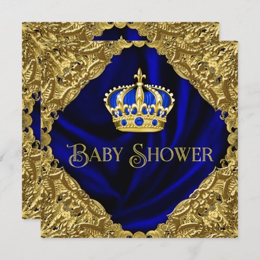 Royal Blue en Gold Crown Baby shower Kaart (Voorkant / Achterkant)