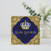 Royal Blue en Gold Crown Baby shower Kaart (Staand voorkant)