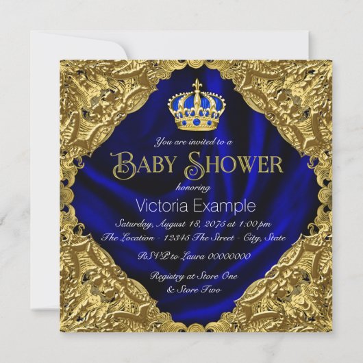 Royal Blue en Gold Crown Baby shower Kaart (Achterkant)