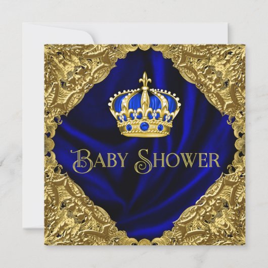 Royal Blue en Gold Crown Baby shower Kaart (Voorkant)