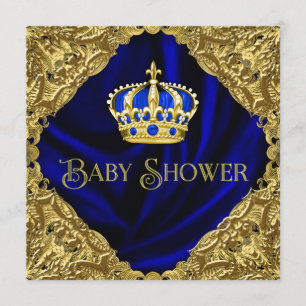 Royal Blue en Gold Crown Baby shower Kaart