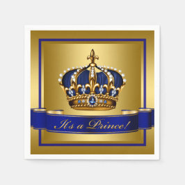 Royal Blue en Gold Crown Baby shower Servet