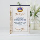 Royal Blue en Gold Crown Prince Baby shower Bedankkaart (Staand voorkant)