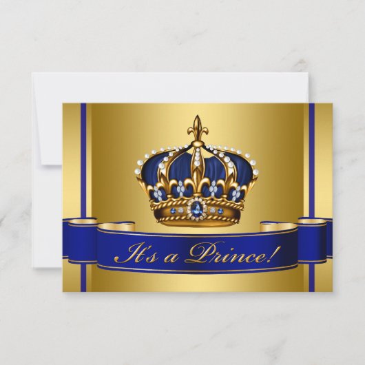 Royal Blue en Gold Crown Prince Baby shower Kaart (Voorkant)