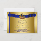 Royal Blue en Gold Crown Prince Baby shower Kaart (Achterkant)