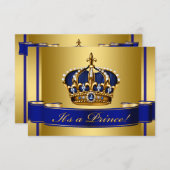 Royal Blue en Gold Crown Prince Baby shower Kaart (Voorkant / Achterkant)