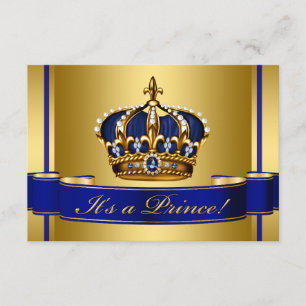 Royal Blue en Gold Crown Prince Baby shower Kaart
