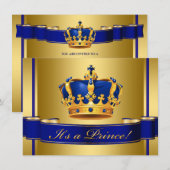 Royal Blue en Gold Crown Prince Baby shower Kaart (Voorkant / Achterkant)