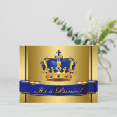 Royal Blue en Gold Crown Prince Baby shower Kaart (Staand voorkant)