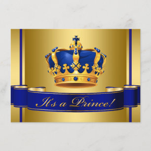 Royal Blue en Gold Crown Prince Baby shower Kaart
