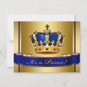 Royal Blue en Gold Crown Prince Baby shower Kaart (Voorkant)