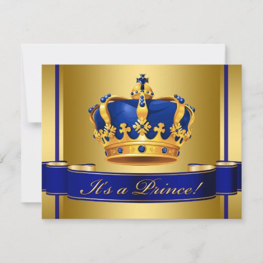 Royal Blue en Gold Crown Prince Baby shower Kaart (Voorkant)