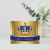 Royal Blue en Gold Crown Prince Baby shower Kaart (Staand voorkant)