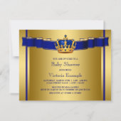 Royal Blue en Gold Crown Prince Baby shower Kaart (Achterkant)