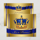 Royal Blue en Gold Crown Prince Baby shower Kaart (Voorkant / Achterkant)