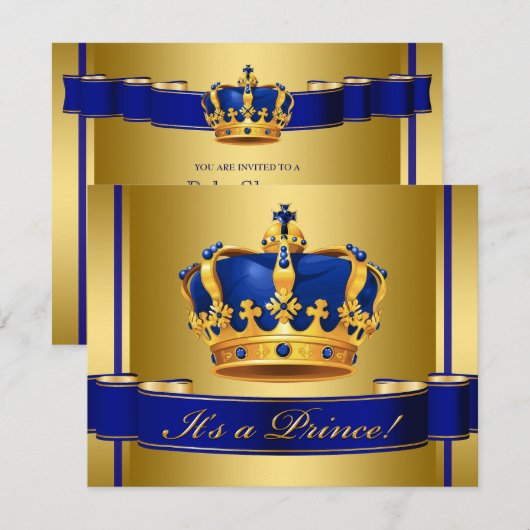 Royal Blue en Gold Crown Prince Baby shower Kaart (Voorkant / Achterkant)