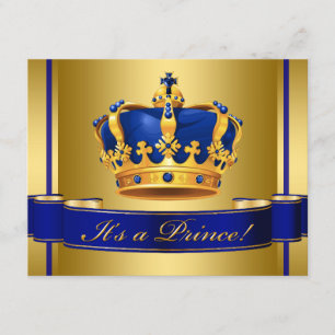 Royal Blue en Gold Crown Prince Baby shower Kaart